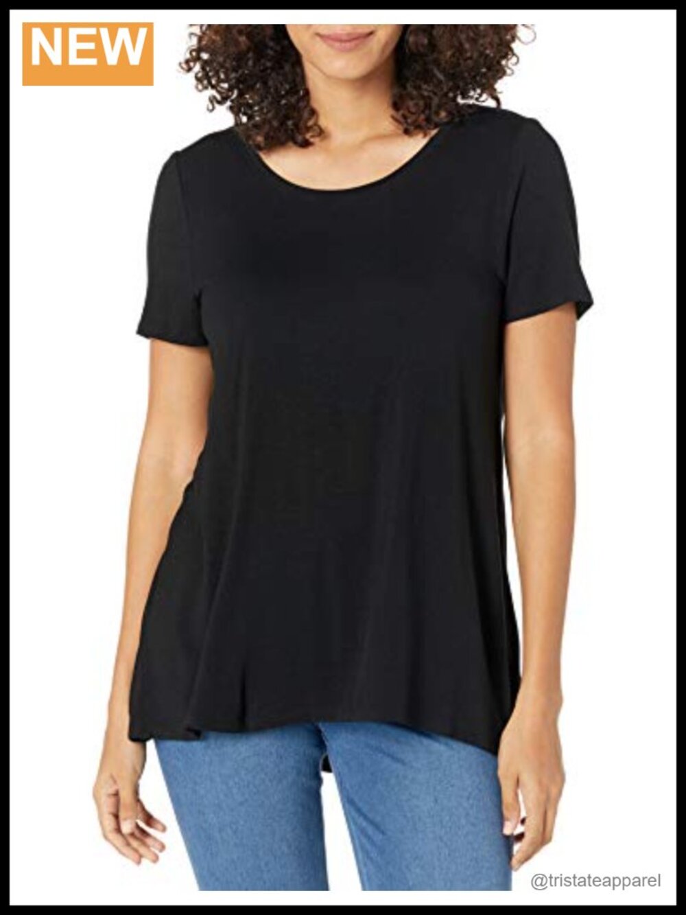 Women's Relaxed Fit Short Sleeve V Neck Tunic Tee Rayon Stretch Jersey
